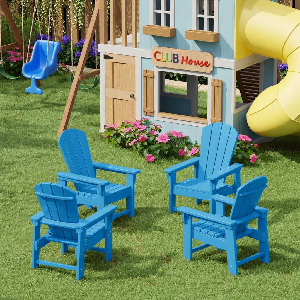 Kids Adirondack Chair Set of 4 Plastic Outdoor Pacific Blue J896949