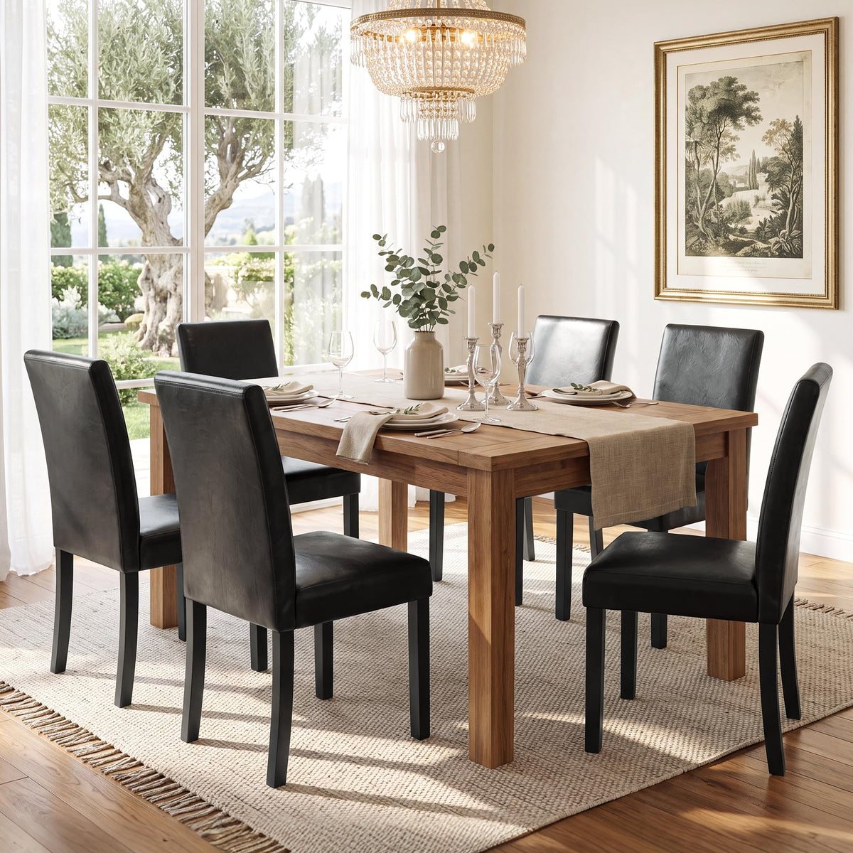 Black PU Leather Upholstered Dining Chairs Set of 6 Z327529